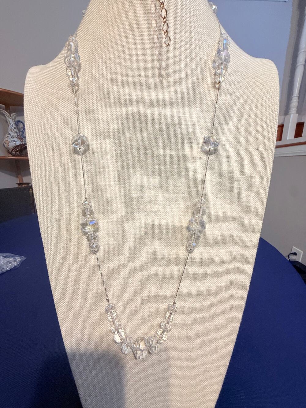Vintage Crystal Beaded Necklace 42” + 3”